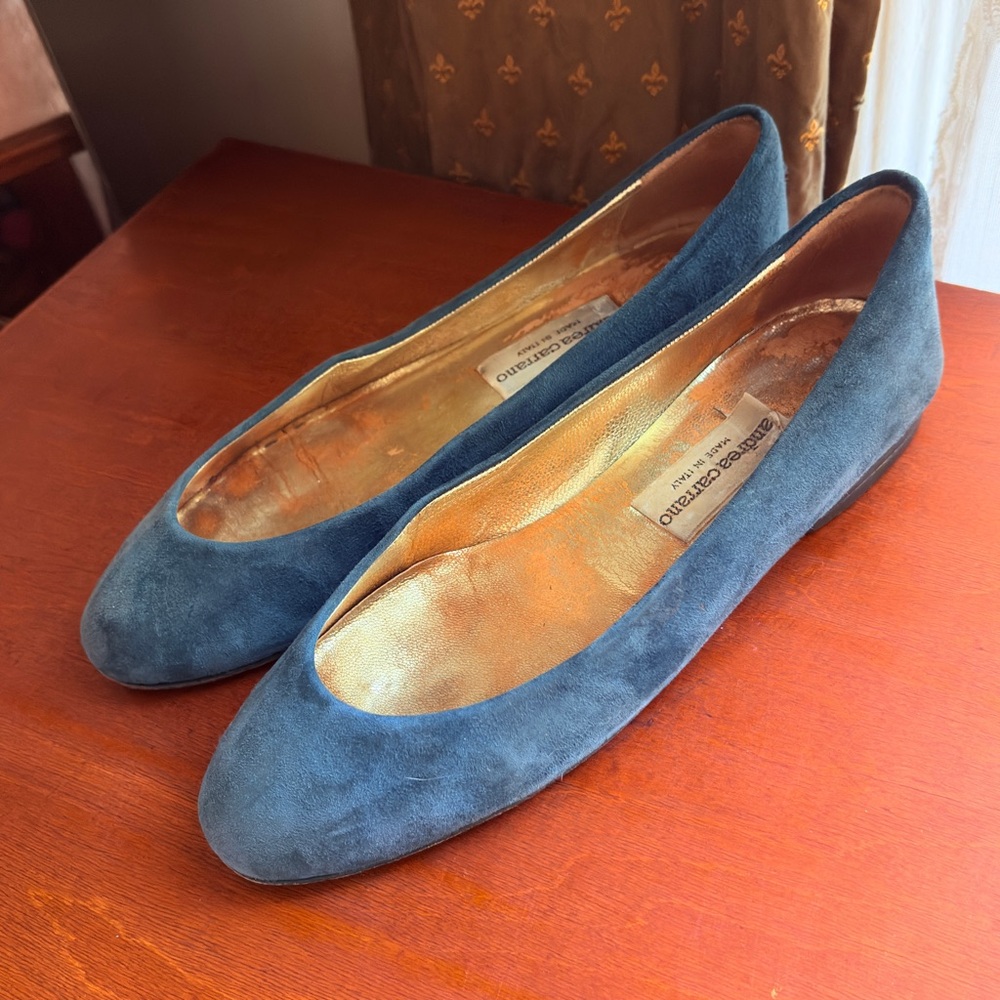 Andrea Carrano Italian Suede Flats – Blue Gray, Made in Italy size 8